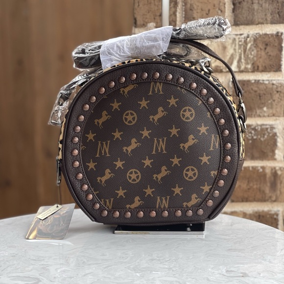Montana West Handbags - Montana West Signature Monogram Hair Calf Collection Circle Bag/ Crossbody